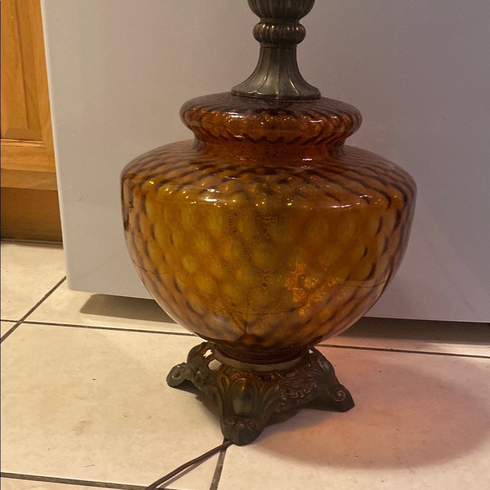 Vintage 1970s Amber Glass Lamp Large Lighted Body EF EF Industries